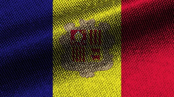 Andorra Realistisch Stoff Textur Effekt Wellenförmige Flagge Illustration — Stockfoto