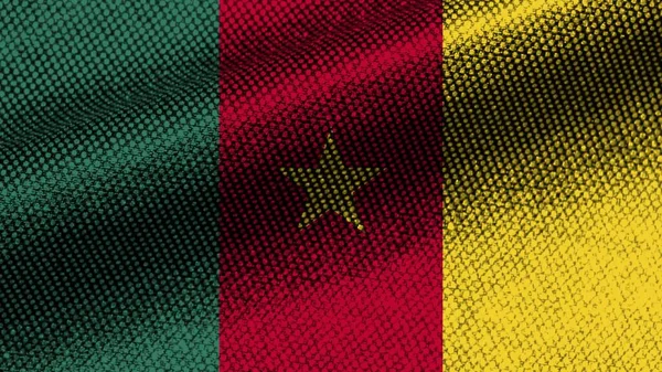 Kamerun Reális Szövet Textúra Hatás Hullámos Zászló Illusztráció — Stock Fotó