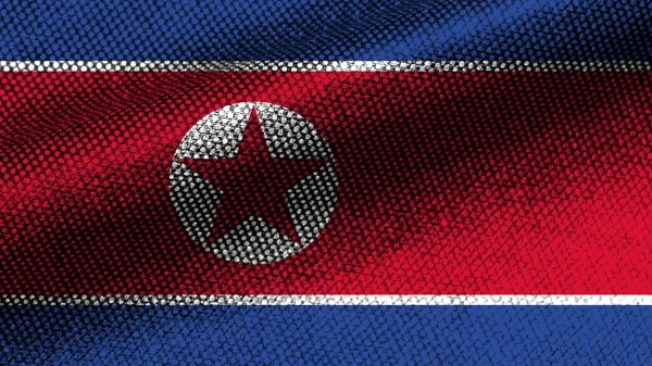 Ρεαλιστικό Υφασμάτινο Εφέ Κυματιστή Σημαία Της Βόρειας Κορέας Τρισδιάστατη Απεικόνιση — Φωτογραφία Αρχείου