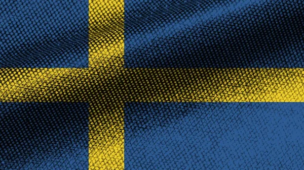 Schweden Realistisch Stoff Textur Effekt Wellenfahne Illustration — Stockfoto