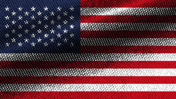 美利坚合众国实际织物纹理效果波纹管旗3D画图 — 图库照片