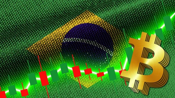 Волнистый Флаг Бразильской Ткани График Финансирования Фондового Рынка Икона Металлических — стоковое фото