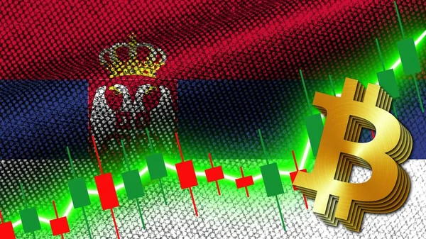 Serbien Textur Wellenförmige Flagge Graph Zur Börsenfinanzierung Metallische Bitcoin Ikone — Stockfoto