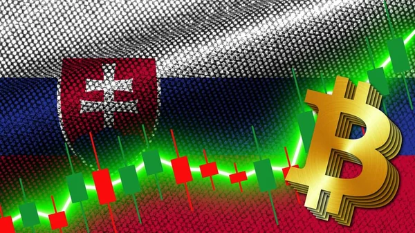 Slowakei Textur Wellenförmige Flagge Graph Zur Börsenfinanzierung Metallische Bitcoin Ikone — Stockfoto
