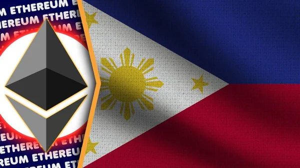 Bandeira Ondulada Realista Das Filipinas Logotipo Títulos Ethereum Ilustração Textura — Fotografia de Stock
