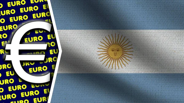 Аргентина Реалистичный Волнистый Флаг Логотип Названия Евро Круга Неоновых Эффектов — стоковое фото