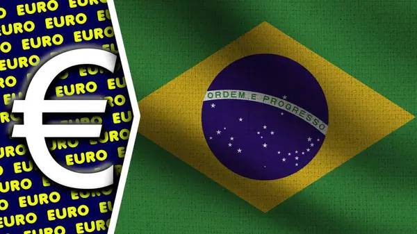 Bandeira Ondulada Realista Brasil Logotipo Títulos Euro Ilustração Textura Tecido — Fotografia de Stock