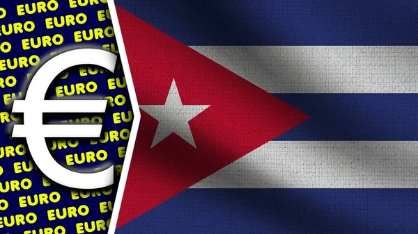 Kuba Realistische Wellige Flagge Euro Logo Und Titel Kreis Neon — Stockfoto