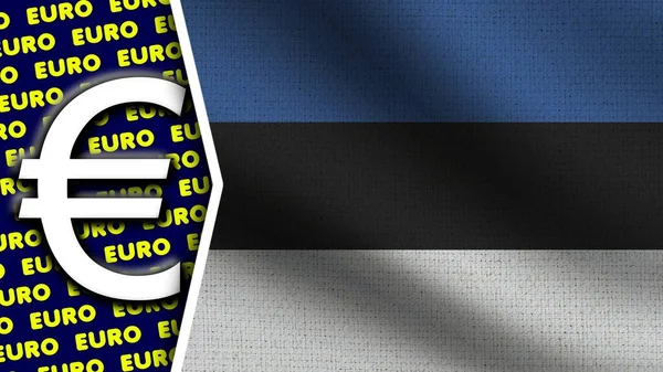 Estonie Drapeau Ondulé Réaliste Euro Logo Titres Texture Tissu Effet — Photo
