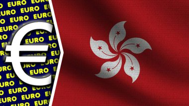 Hong Kong Gerçekçi Dalgalı Bayrak, Avrupa Logosu ve Başlıkları, Çember Neon Etkisi Kumaş Dokusu 3D Görüntü