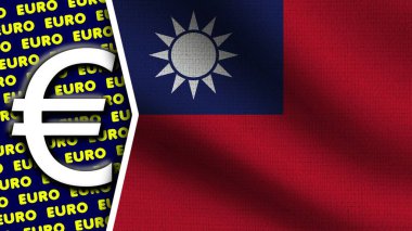 Tayvan Gerçekçi Dalgalı Bayrağı, Avrupa Logosu ve Başlıkları, Çember Neon Etkisi Kumaş Dokusu 3D Görüntü