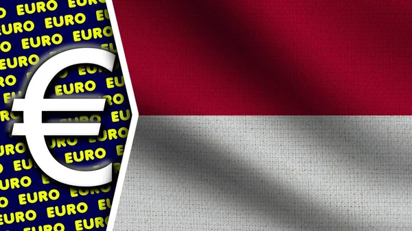 Indonesia Bandiera Ondulata Realistica Logo Titoli Euro Circle Neon Effect — Foto Stock