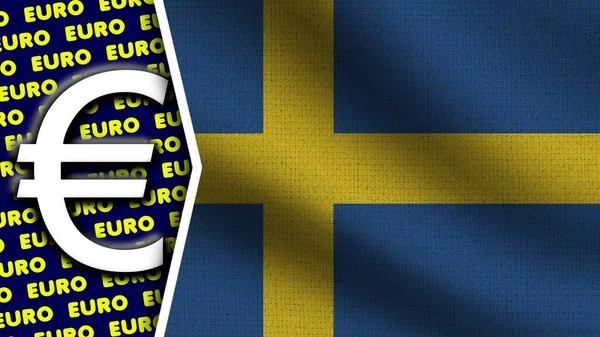 Sveç Gerçekçi Dalgalı Bayrağı Avrupa Logosu Başlıkları Çember Neon Etkisi — Stok fotoğraf