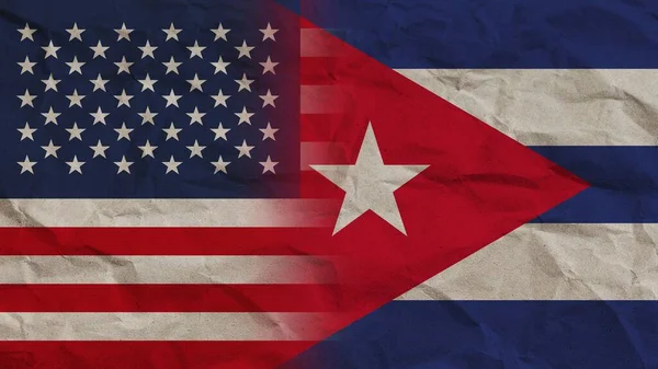 Kuba Egyesült Államok Zászlók Együtt Gyűrött Papír Hatás Háttér Illusztráció — Stock Fotó