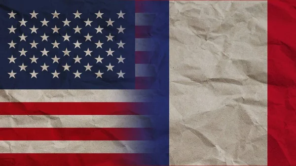 França Estados Unidos América Bandeiras Juntos Papel Enrugado Efeito Fundo — Fotografia de Stock