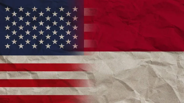 Indonesia United States America Flags Together Crumpled Paper Effect Background — Stock Photo, Image