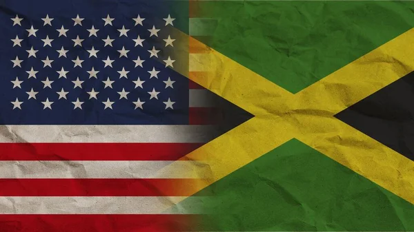 Jamaica Och Usa Amerika Flaggor Tillsammans Skrumpna Papper Effekt Bakgrund — Stockfoto