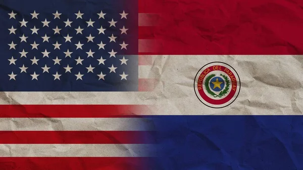 Парагвай Соединенные Штаты Америки Флаги Вместе Скомканный Бумажный Эффект Фон — стоковое фото