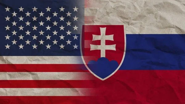 スロバキアとアメリカの旗を一緒に 紙の効果の背景を粉砕3Dイラスト — ストック写真