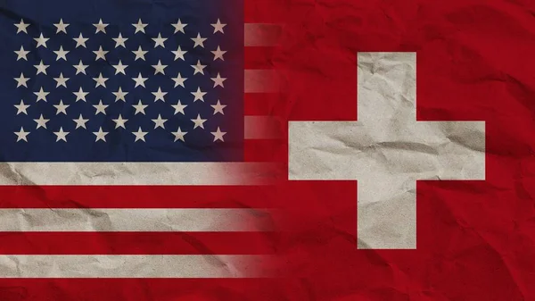 Švýcarsko Spojené Státy Americké Vlajky Dohromady Zmačkaný Papír Efekt Pozadí — Stock fotografie