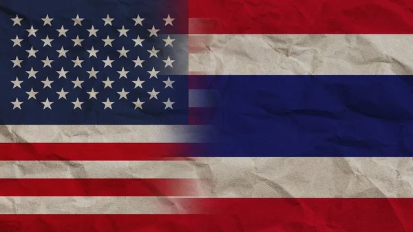タイとアメリカの国旗が折り重なる紙効果背景3Dイラスト — ストック写真
