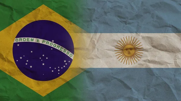 Argentinië Brazilië Vlaggen Samen Verfrommeld Papier Effect Achtergrond Illustratie — Stockfoto