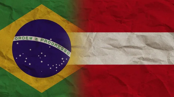 Oostenrijk Brazilië Samen Verkleind Papiereffect Achtergrond Illustratie — Stockfoto