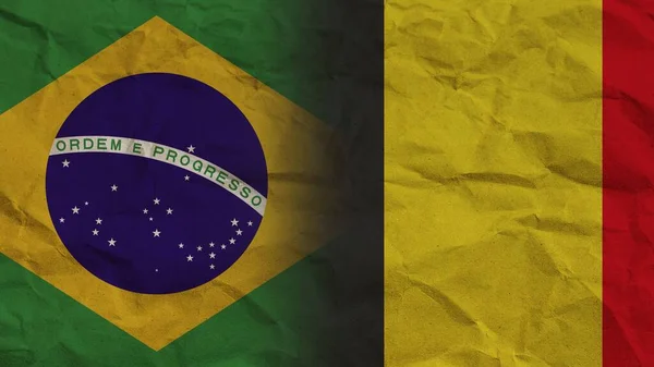 België Brazilië Samen Achtergrond Van Verfrommeld Papiereffect Illustratie — Stockfoto