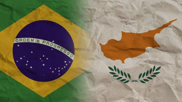 Cyprus Brazilië Samen Achtergrond Illustratie Met Verfrommeld Papiereffect — Stockfoto