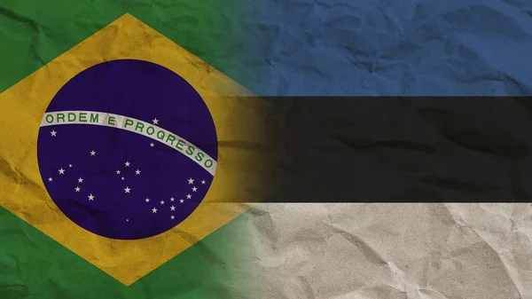 Estland Brazilië Vlaggen Samen Verfrommeld Papier Effect Achtergrond Illustratie — Stockfoto