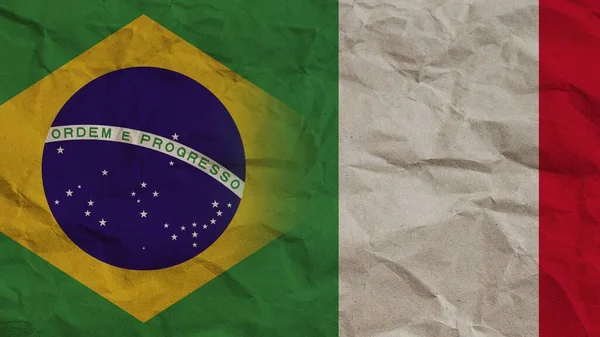 Italië Brazilië Samen Verfrommeld Papier Effect Achtergrond Illustratie — Stockfoto