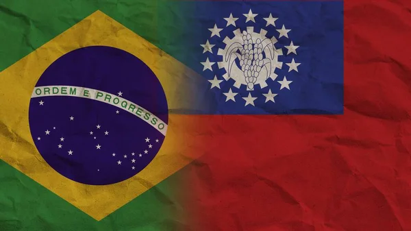 Myanmar Birma Brazilië Vlaggen Samen Verfrommeld Papier Effect Achtergrond Illustratie — Stockfoto