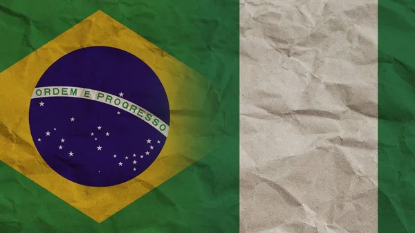 Bandeiras Nigéria Brasil Juntas Ilustração Fundo Efeito Papel Enrugado — Fotografia de Stock