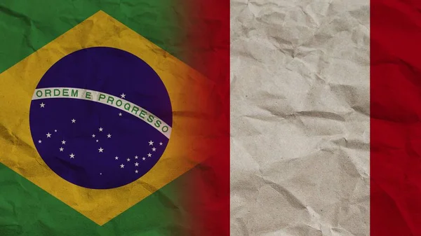 Peru Brazilië Vlaggen Samen Verfrommeld Papier Effect Achtergrond Illustratie — Stockfoto