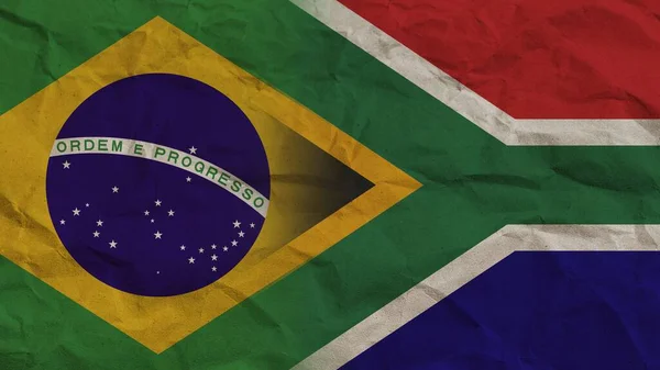 Dél Afrika Brazília Zászlók Együtt Gyűrött Papír Hatás Háttér Illusztráció — Stock Fotó