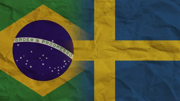 Zweden Brazilië Vlaggen Samen Verfrommeld Papier Effect Achtergrond Illustratie — Stockfoto