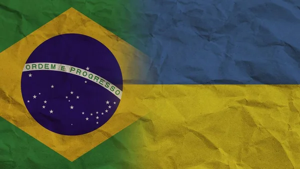 Oekraïne Brazilië Vlaggen Samen Verfrommeld Papier Effect Achtergrond Illustratie — Stockfoto