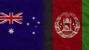 Afganistan ve Avustralya Bayrakları, Buruşuk Kağıt Efekti Arkaplan 3D İllüstrasyon