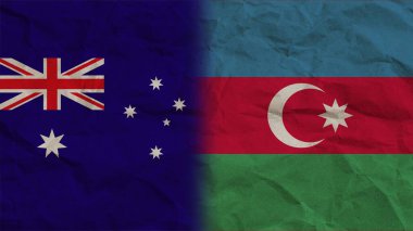 Azerbaycan ve Avustralya Bayrakları Birlikte, Buruşuk Kağıt Efekti Arkaplan 3B İllüstrasyon
