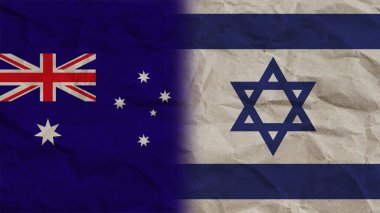 İsrail ve Avustralya Bayrakları Birlikte, Buruşuk Kağıt Efekti Arkaplan 3D Görüntü