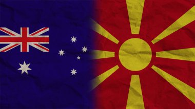 Makedonya ve Avustralya Buruşuk Kağıt Efekti Arkaplan 3D Görüntü Bayraklarını Birleştirdi