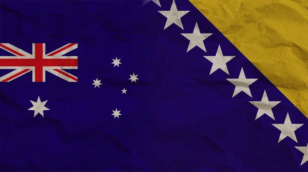 Bosnien Och Hercegovina Och Australien Flaggor Tillsammans Skrumpna Papper Effect — Stockfoto