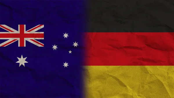 Almanya Avustralya Bayrakları Birlikte Buruşuk Kağıt Efekti Arkaplan Görüntü — Stok fotoğraf