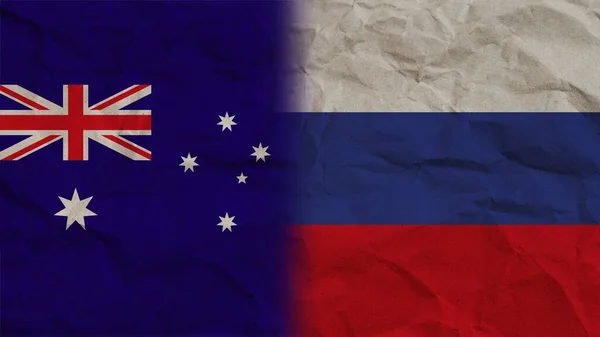 Oroszország Ausztrália Zászlók Együtt Gyűrött Papír Hatás Háttér Illusztráció — Stock Fotó