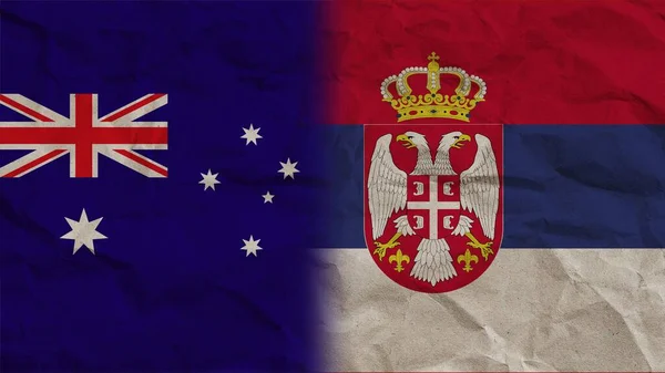 Flagi Serbii Australii Razem Zgnieciony Efekt Papieru Tło Ilustracja — Zdjęcie stockowe