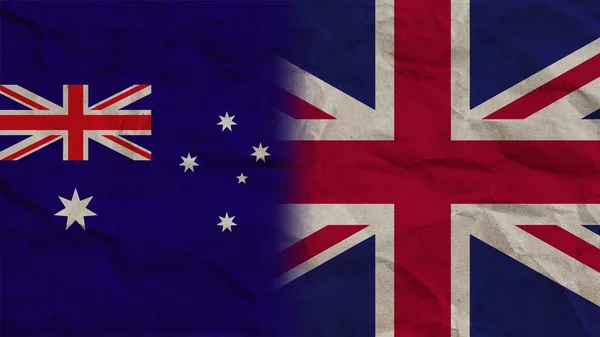 Wielka Brytania Australia Flagi Razem Zgnieciony Efekt Papieru Tło Ilustracja — Zdjęcie stockowe