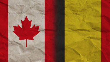 Belçika ve Kanada Bayrakları Birlikte, Buruşuk Kağıt Efekti Arkaplan 3D Görüntü