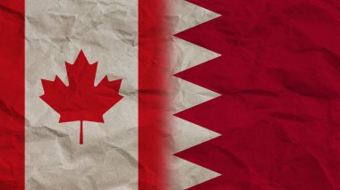 Bahreyn ve Kanada Bayrakları Birlikte, Buruşuk Kağıt Efekti Arkaplan 3D İllüstrasyon