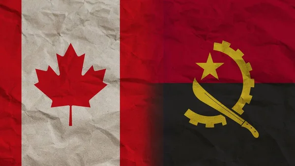 Angola Und Kanada Flaggen Zusammen Zerknitterter Papiereffekt Hintergrund Illustration — Stockfoto