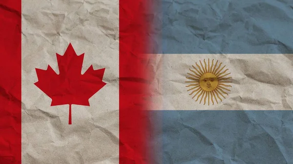 Argentina Kanada Vlajky Společně Zmačkaný Papír Efekt Pozadí Ilustrace — Stock fotografie